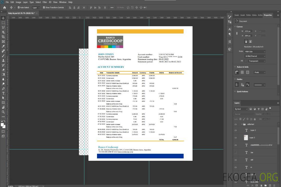 Relevé bancaire Argentine Banco Credicoop xls template